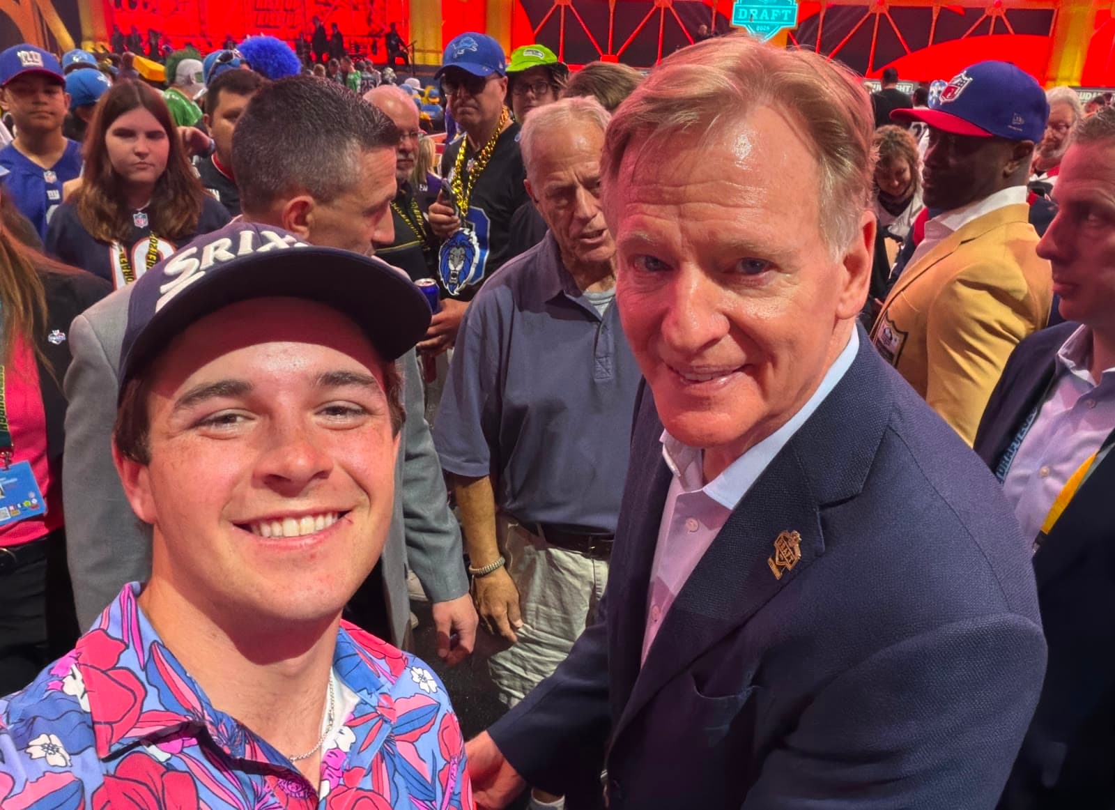 Charlie Hubbard with NFL commissioner Roger Goodell at the NFL Draft